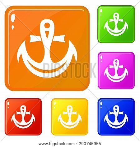 Smile Anchor Icons Set Collection Vector 6 Color Isolated On White Background