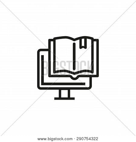Virtual Learning Line Icon. Electronic Textbook, Text Editor, Online Learning. E-learning Concept. V
