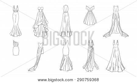A Set Of Different Dresses. Modern And Classic Style. Dresses For Prom, Gala Evening, Wedding, Masqu