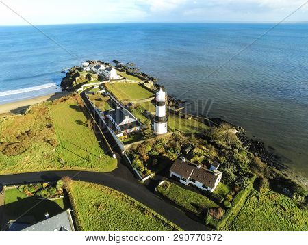 This Is An Aerial Picture Of Stroove Beach And Lighthouse On The Inishowen Penisula, Donegal Ireland