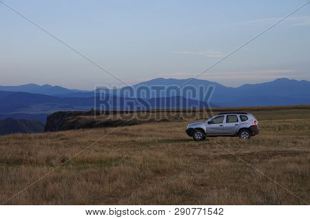 Haghpat, Armenia - September 17, 2013:  All Wheel Drive Car On Meadow On Edge Of Debed River Canyon,
