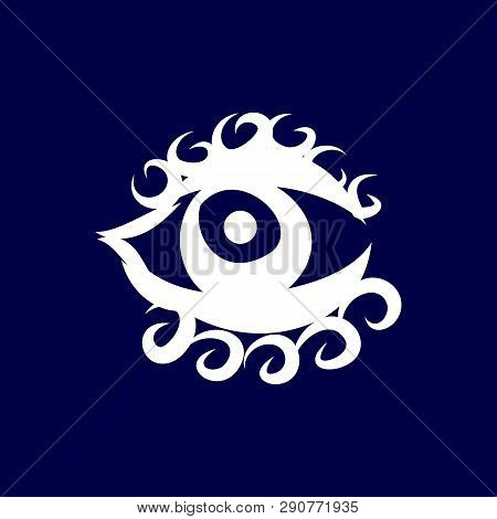Illustration Of Human Eye Icon On Dark-blue Background. Sketch For Tattoo, Hipster T-shirt Design, V