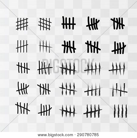 Tally Marks On The Wall Isolated. Counting Characters. Vector Illustration Of Counting Days In Priso