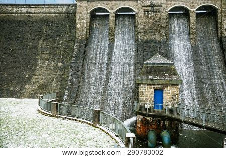 Water Outlet Of The Overflow Of The Dam Of Bruchertalsperre