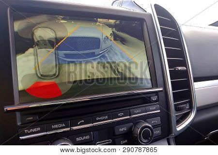 Rearview Camera With Dynamic Trajectory Turning Lines And Parking Assistant. Driver Assistance Syste