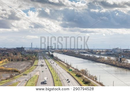 Longueuil, Canada - November 8, 2018: American Industrial Landscape In Longueuil, In South Shore Riv