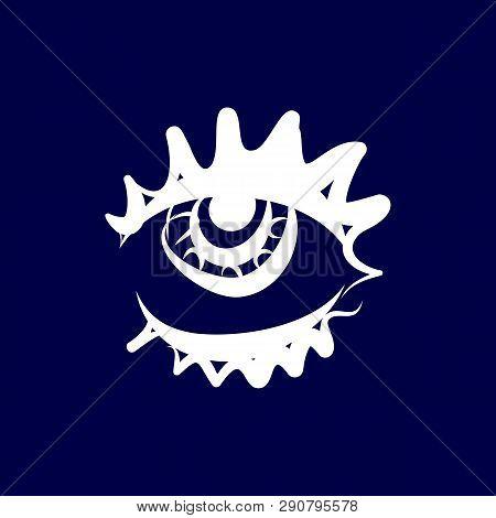 Illustration Of Abstract Human Eye Icon. Isolated On Dark-blue Background. Sketch For Hipster T-shir