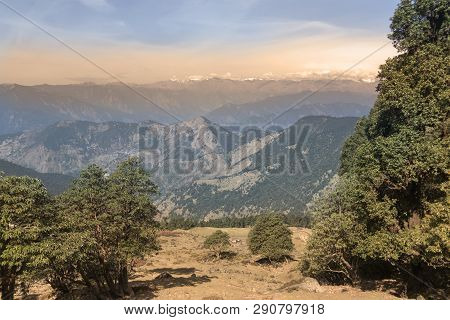 The View Of Himalayas On Trekking Route To Tunganath, The Highest Kedar, One Of The Highest Temple O
