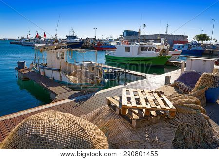 Cambrils port fisherboats in Tarragona of Catalonia in Spain