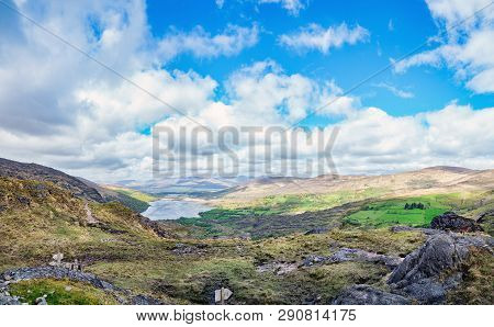 Landscape  With  Lakes In Gleninchaquin Park. Kenmare, County Kerry, Ireland