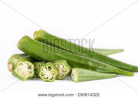 Fresh Organic Okra (ladyfinger) On White Backgroud.
