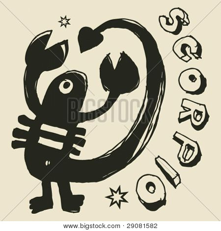 archaistic horoskop, ręcznie rysowane znak zodiaku Skorpion