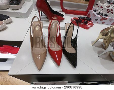 Dubai February 2019 - Stylish And Classic High Heals Shoes Displayed For Sale At Aldo Shop In Dubai 