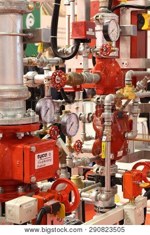 Moscow/rf - 03.20.2019: Automatic Water And Sprinkler Fire Extinguishing System. Fire Extinguishing 