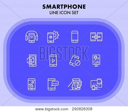 Smartphone Line Icon Set. Settings, Navigation, Multimedia Content. Mobile Technology Concept. Can B