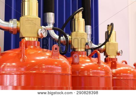 Automatic Gas Extinguishing Installation. Modular Gas Fire Extinguishing Systems. Cylinders To Extin