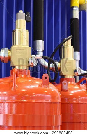 Automatic Gas Extinguishing Installation. Modular Gas Fire Extinguishing Systems. Cylinders To Extin