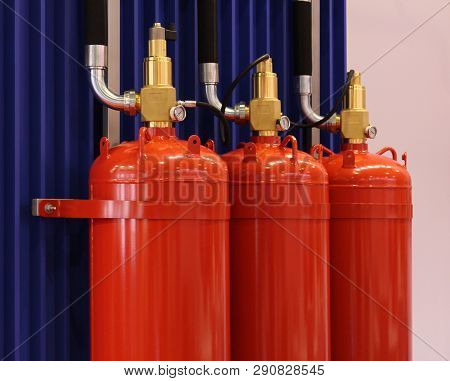 Automatic Gas Extinguishing Installation. Modular Gas Fire Extinguishing Systems. Cylinders To Extin