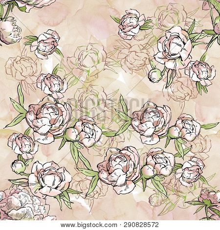 Floral Seamless Pattern. Hand Drawn Illustration. Fullsize Raster Atrwork.