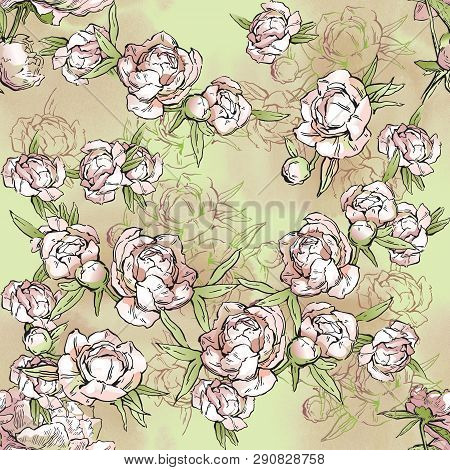 Floral Seamless Pattern. Hand Drawn Illustration. Fullsize Raster Atrwork.