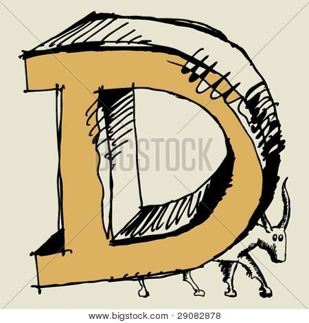 grotesque ABC, scribble letter D