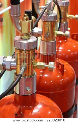 Automatic Gas Extinguishing Installation. Modular Gas Fire Extinguishing Systems. Cylinders To Extin