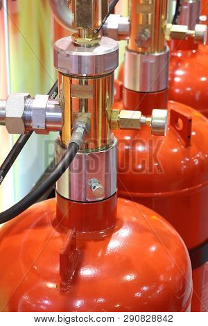 Automatic Gas Extinguishing Installation. Modular Gas Fire Extinguishing Systems. Cylinders To Extin