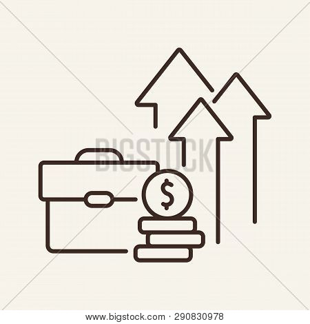 Revenue Growth Line Icon. Briefcase, Cash, Arrows Up. Strategy Concept. Vector Illustration Can Be U