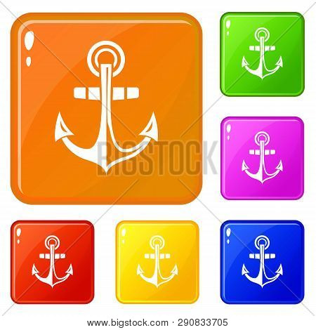 Maritime Anchor Icons Set Collection Vector 6 Color Isolated On White Background