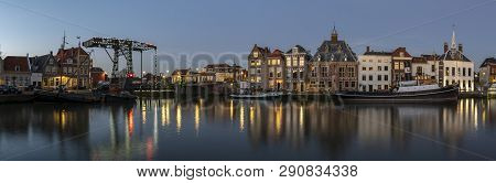 Maassluis, The Netherlands - February 26, 2019: Panorama Of The Harbor Of Maassluis With Old Boats, 