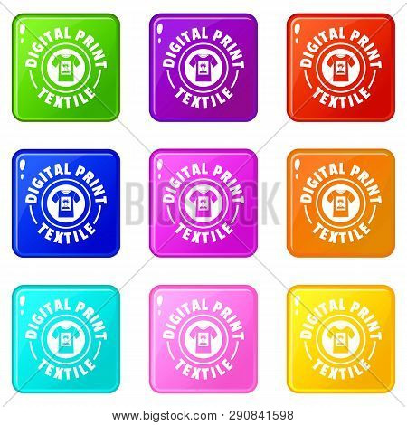 Digital Print Textile Icons Set 9 Color Collection Isolated On White For Any Design