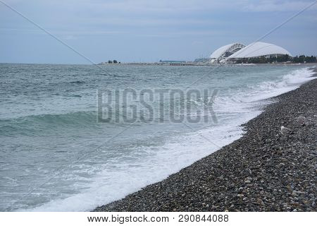 Sochi, Russia October 8, 2016: View Of The Beach And Stadium Fischt In The Sochi, Russia