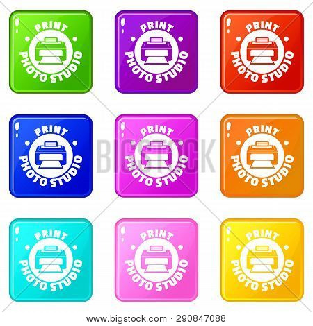 Print Photo Studio Icons Set 9 Color Collection Isolated On White For Any Design