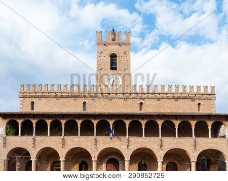 An image of the clock tower town hall of Urbisaglia Marche Italy