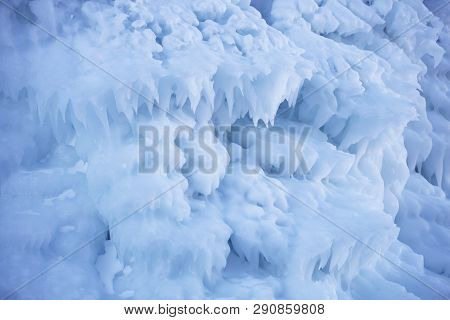 Large Icicles. Winter Frozen Nature