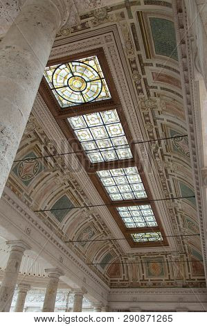 Italy, Montecatini Terme - April 25 2017: The View Of Ceiling Of Terme Tettuccio Spa In Piazzale Dom