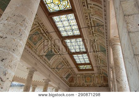 Italy, Montecatini Terme - April 25 2017: The View Of Ceiling Of Terme Tettuccio Spa In Piazzale Dom
