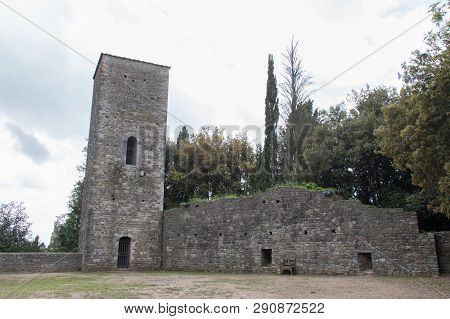 Italy, Montecatini Alto - April 25 2017: The View Of Inner Yard Of The Carmel Fortress Of Montecatin