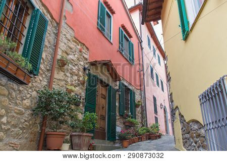Italy, Montecatini Alto - April 25 2017: The View Of Typical Street Of Montecatini Alto On April 25 