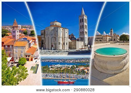 Town Of Zadar Tourist Postcard, Famous Landmarks And Beautiful Nature Of Dalmatia, Croatia