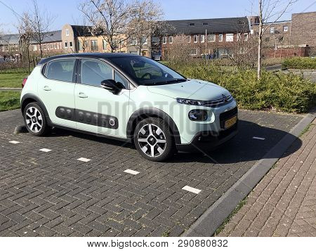 Almere, The Netherlands - March 22, 2018: Mint Green Citroën C3 Parked On A Public Parking Lot. Nobo