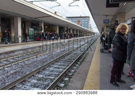 Italy, Brescia - December 30 2017: The View Of The Railways In Brescia Central Station On December 3