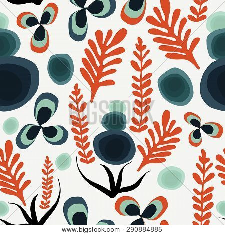 Organic Abstract Modern Red Green Teal Black Seameless Pattern.