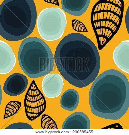 Organic Abstract Modern Yellow Green Teal Black Seameless Pattern.