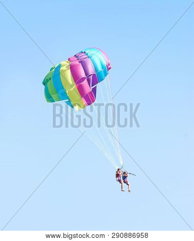 Fly A Parachute Over The Sea, Paraglider Flying Over The Sea
