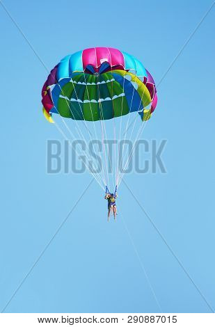 Fly A Parachute Over The Sea, Paraglider Flying Over The Sea