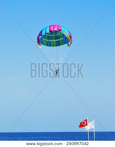 Fly A Parachute Over The Sea, Paraglider Flying Over The Sea