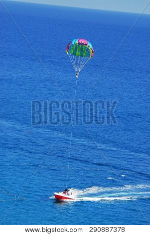 Fly A Parachute Over The Sea, Paraglider Flying Over The Sea