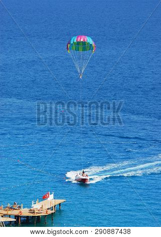 Fly A Parachute Over The Sea, Paraglider Flying Over The Sea