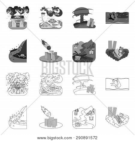 Vector Design Of Weather And Distress Symbol. Set Of Weather And Crash Vector Icon For Stock.